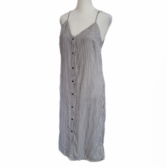 NWT 7 For All Mankind Spaghetti Strap Button Front Gray Striped Midi Dress $168 - Picture 4 of 11